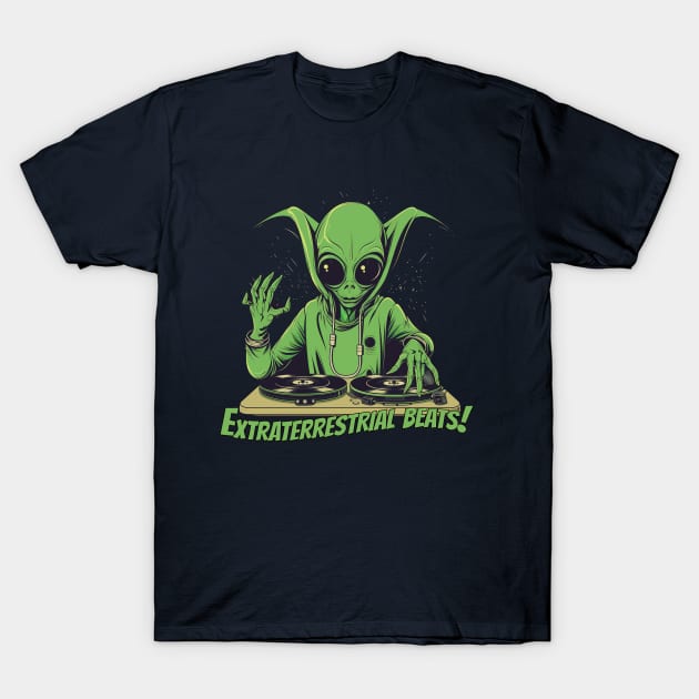 Quirky Alien DJ T-Shirt Design for Music Lovers T-Shirt by ABART BY ALEXST 